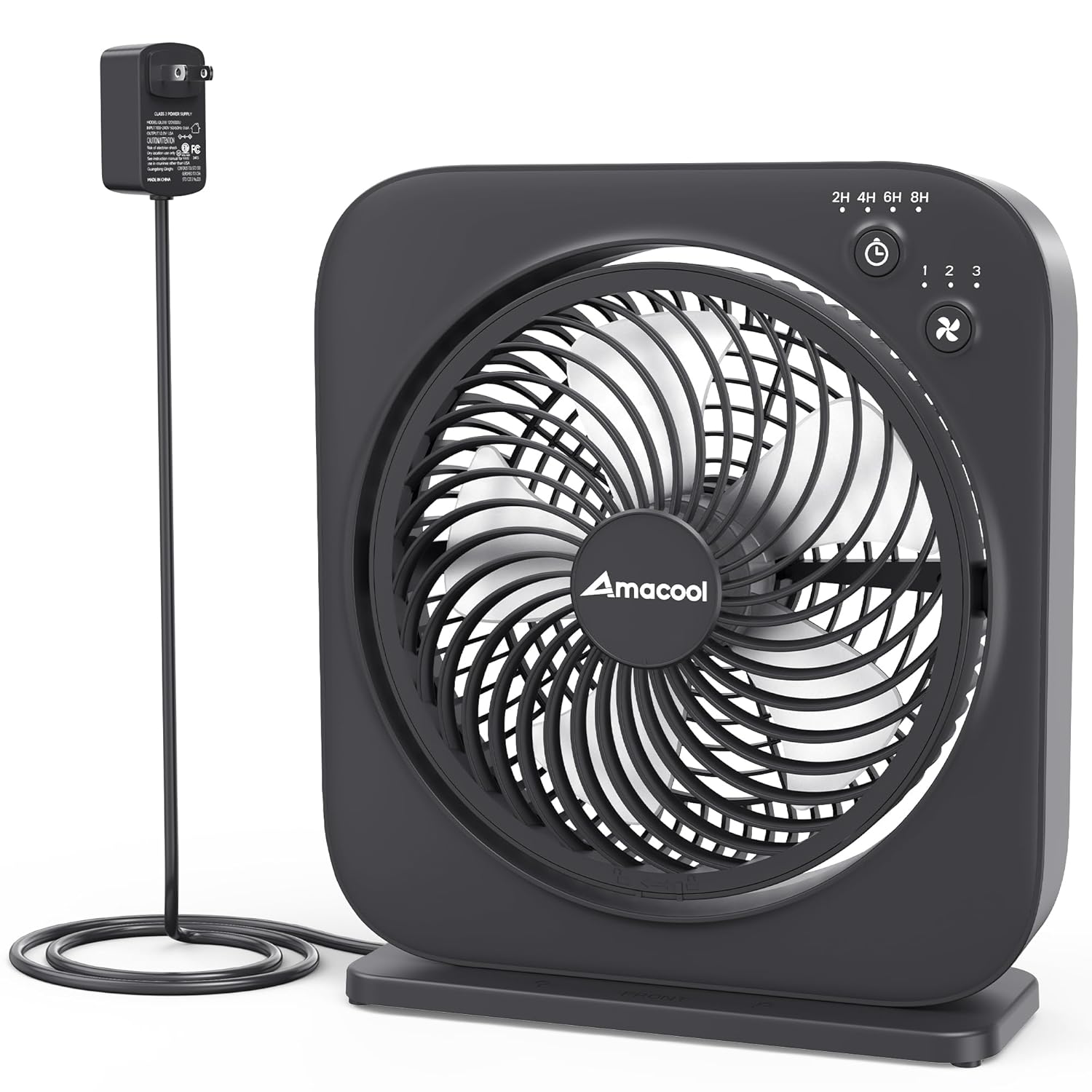 AMACOOL Table Fan 12 inch Box Fan with 3 Speeds 8HRS Timer 270 Pivoting Quiet Air Circulator Desktop