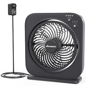 AMACOOL Table Fan 12 inch Box Fan with 3 Speeds 8HRS Timer 270 Pivoting Quiet Air Circulator Desktop
