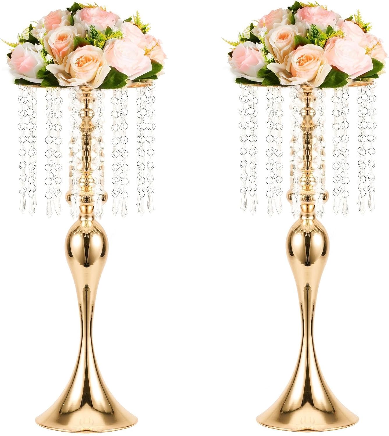 Metal Wedding Centerpieces for Table, Crystal Flower Stands, Wedding Road Lead Flower Holders, Crystal Mermaid Chandelier Flower Vases for Birthday Party Event Wedding Home Decor (Gold, 21.3"-2pcs)