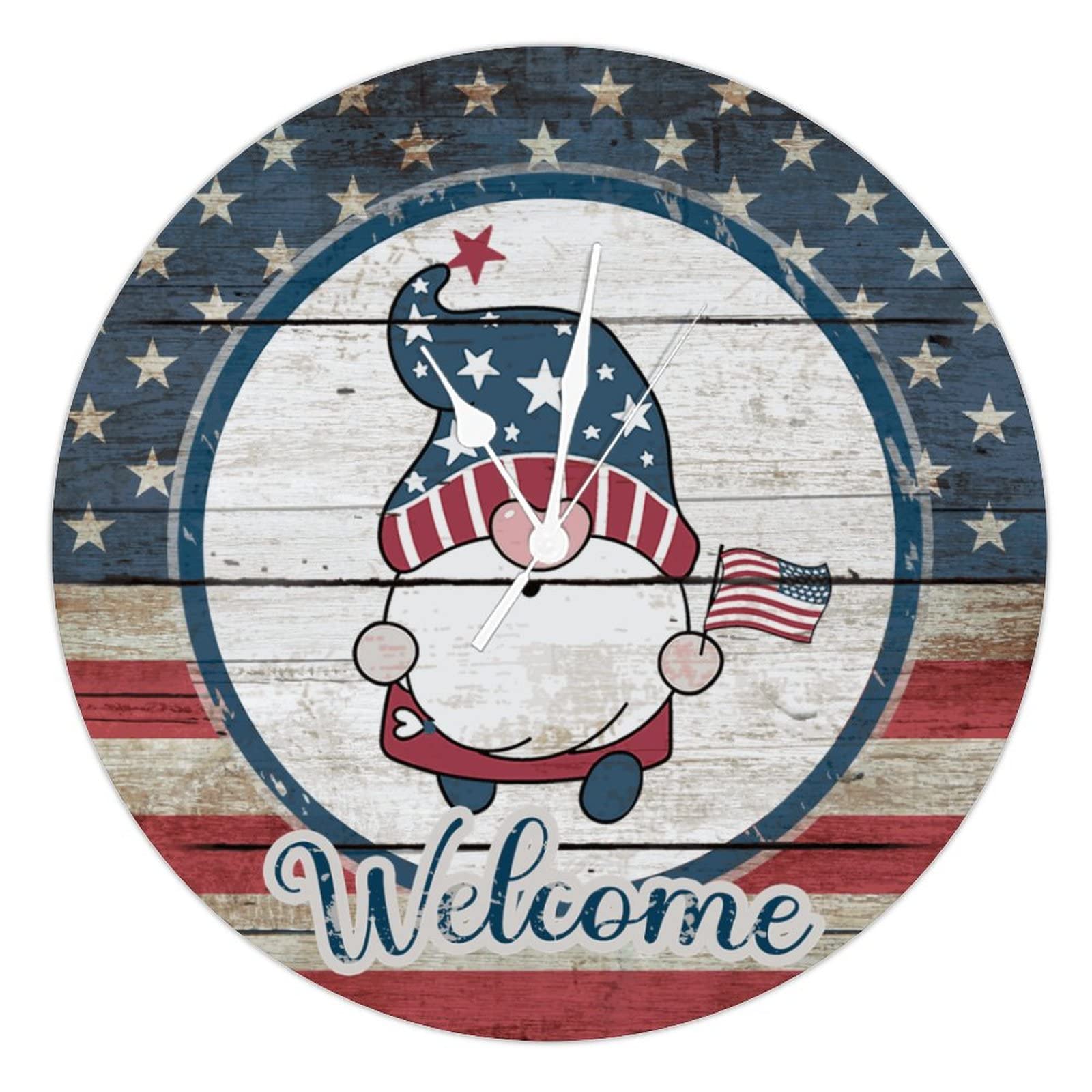 Horloge murale sans tic-tac 38,1 cm en bois motif nain bienvenue USA pour décoration de maison