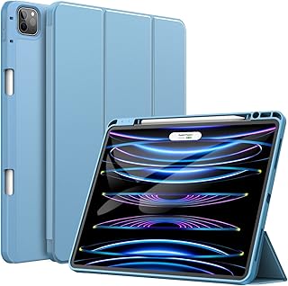 JETech Case for iPad Pro 12.9-Inch (6th/5th Generation, 2022/2021 Model) with Pencil Holder, Support 2nd Pencil Charging, Slim Tablet Cover with Soft TPU Back, Auto Wake/Sleep (Blue)