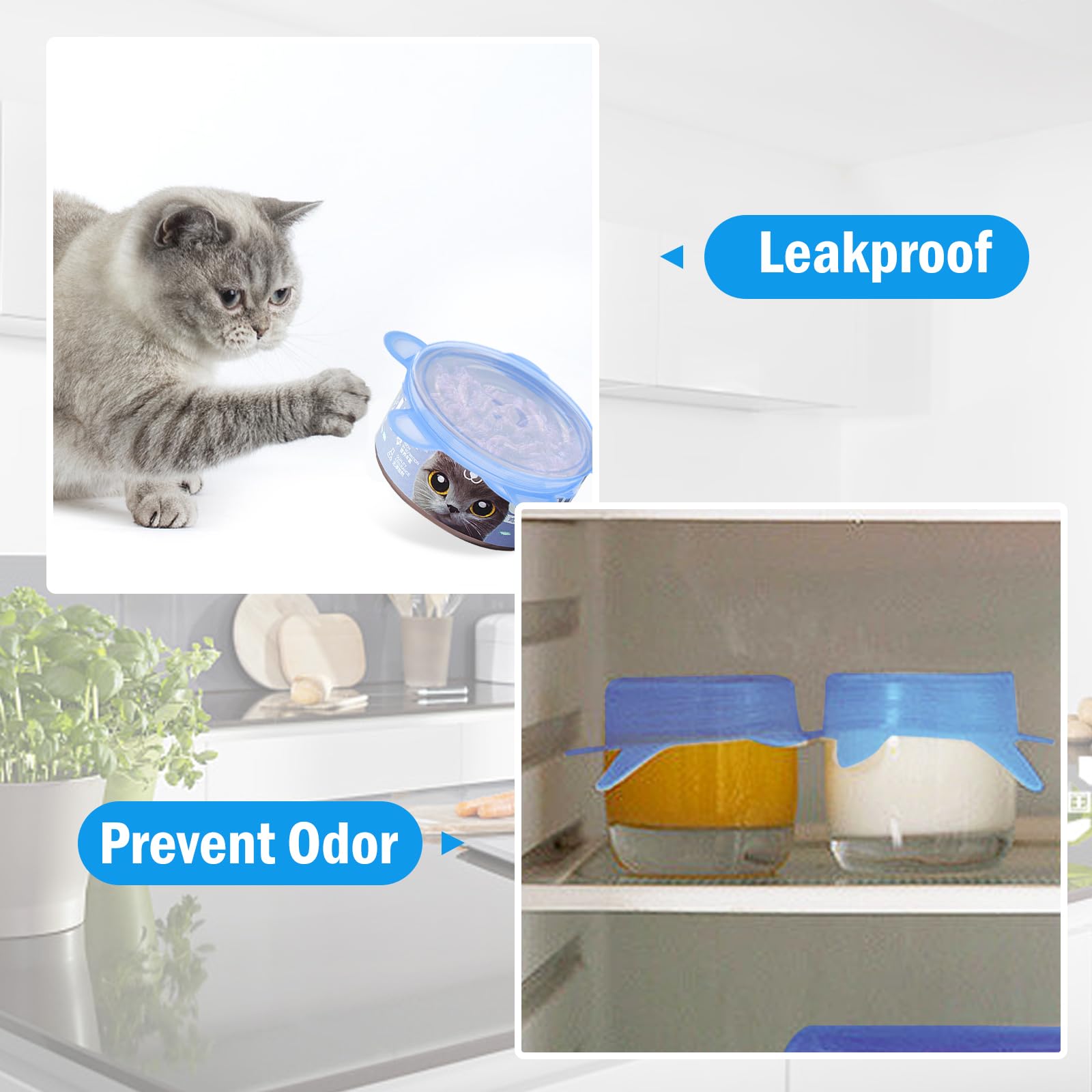 Lot de 8 Couvercles de Boîtes de Nourriture pour Chat, Couvercle en Silicone Extensible Diamètre 6,5 cm-8,5 cm Couvercle en Silicone Pour Boîtes de Nourriture pour Chat