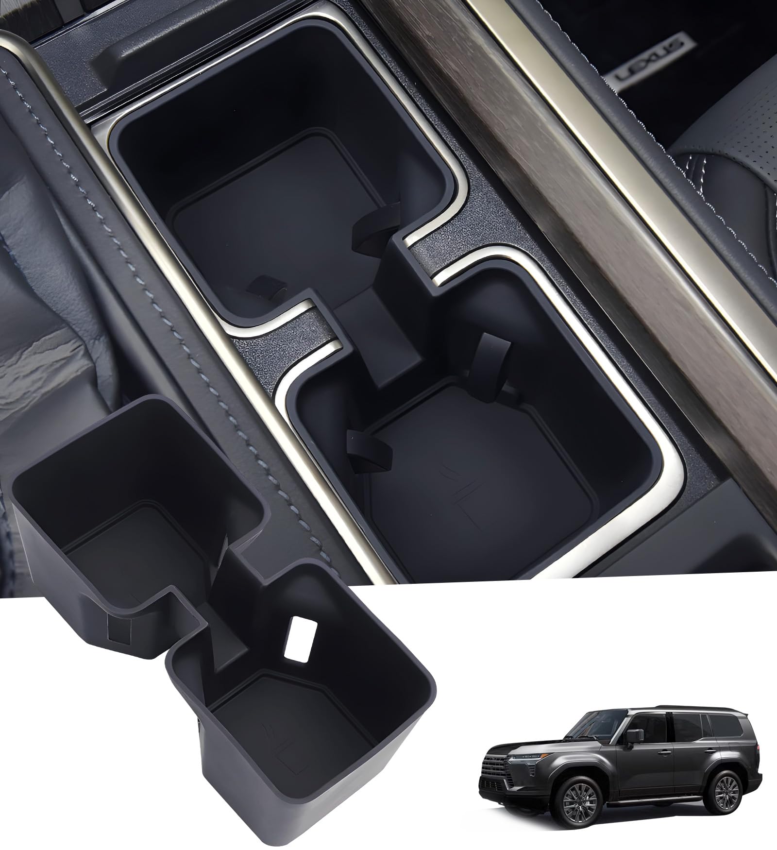 Center Console Cup Holder Inserts for Lexus GX550 2027 2026 2025 2024, Interior Accessories Silicone Car Cup Holders Covers Protector for 2024-2027 GX 550, Black