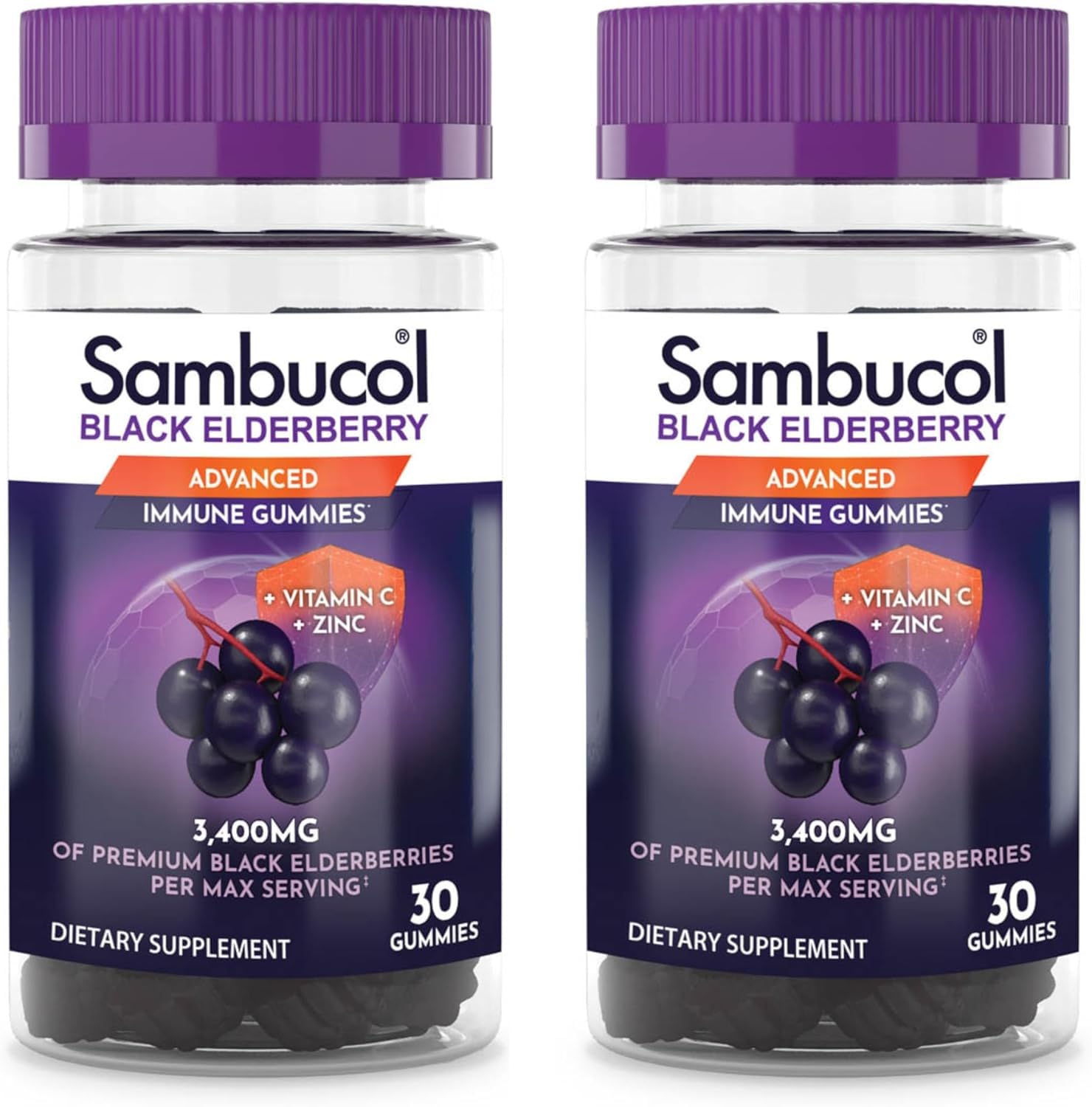 Sambucol Black Elderberry Dietary Supplement Gummies - 30 ct, Pack of 2