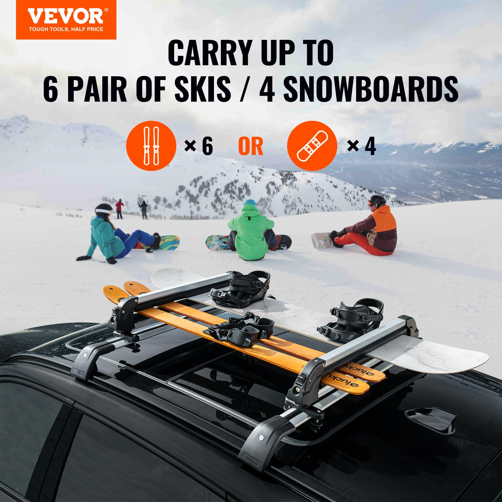 Image secondaire de Porte-Skis VEVOR pour Barre de Toit - Support Universel pour 6 Paires de Skis ou 4 Snowboards