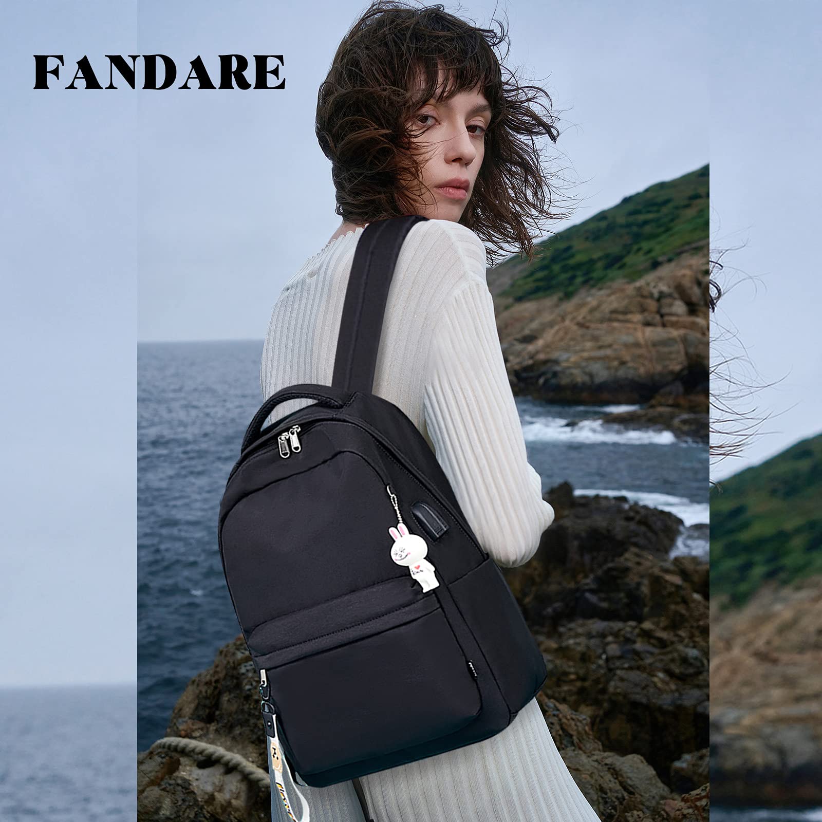 FANDARE Nuevo Mochila Mujer Mochilas Tipo Casual Bolsas Escolares con USB Alumno Niña Bolsa de Viaje Bolsos Adolescente Al Aire Libre Partido Viaje Equipaje Daypack Impermeable Poliéster