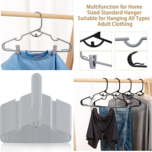 Miniatura 6 de Paquete de 70 perchas de plástico resistentes con clips para adultos de 16 pulgadas que ahorran espacio, organizador de ropa, perchas para armario,
