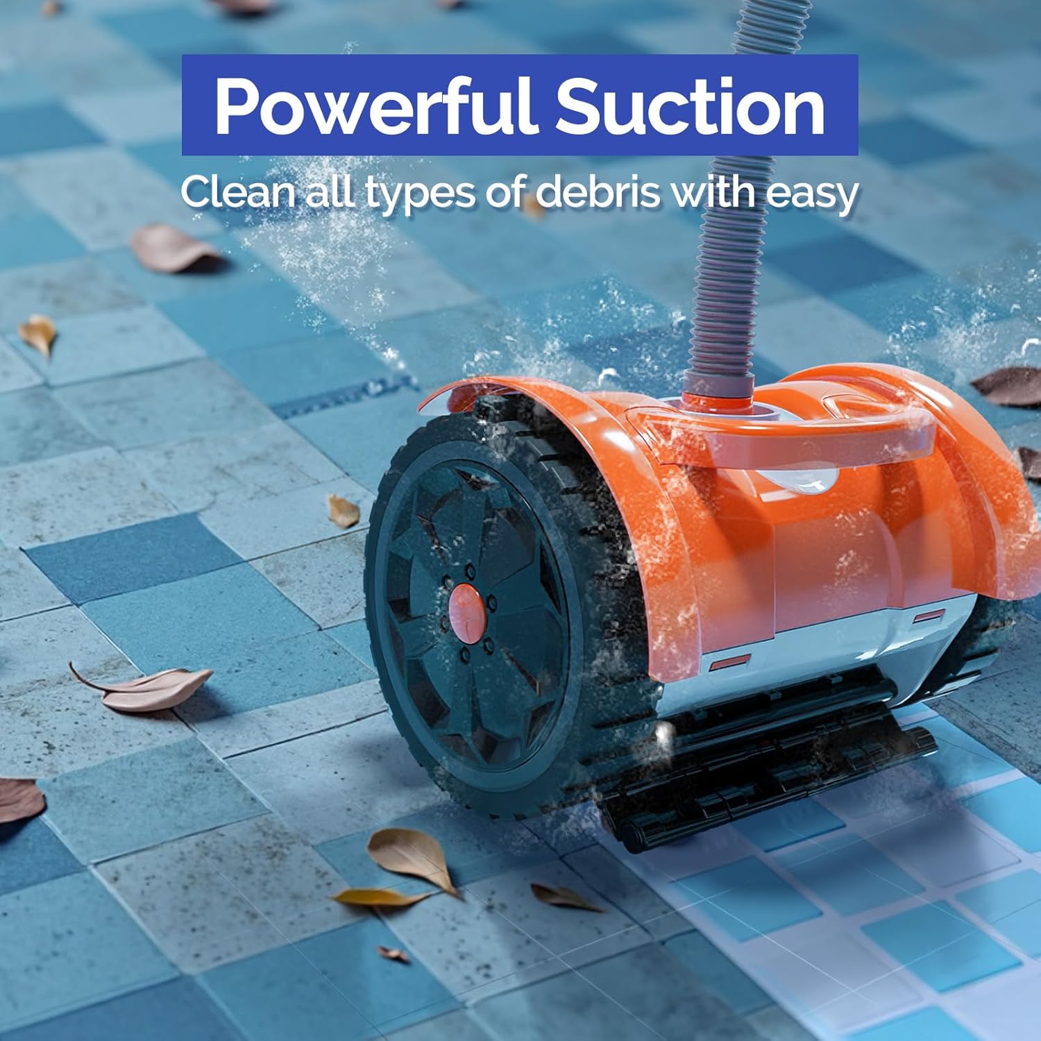 (2025 Upgrade) VINGLI Automatic Suction-Side Pool Vacuum Cleaner, Powerful Wall-Climbing Sweeper for Inground Pools, Includes 39.6ft Tangle-Free Hose (Orange&Gray)