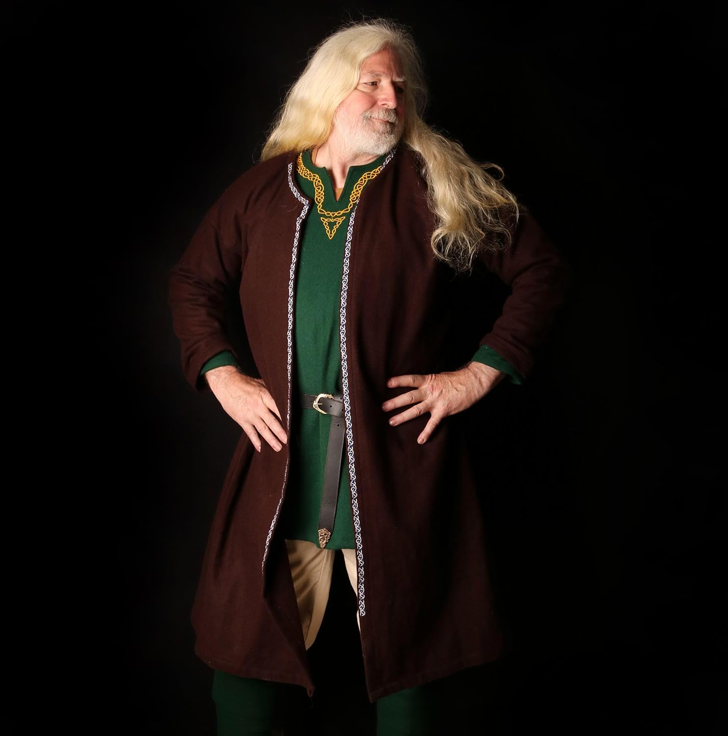 Mythrojan EMBROIDERED Klappenrock WOOLEN VIKING COAT: Hedeby/Haithabu Jarl Kaftan LARP Wool