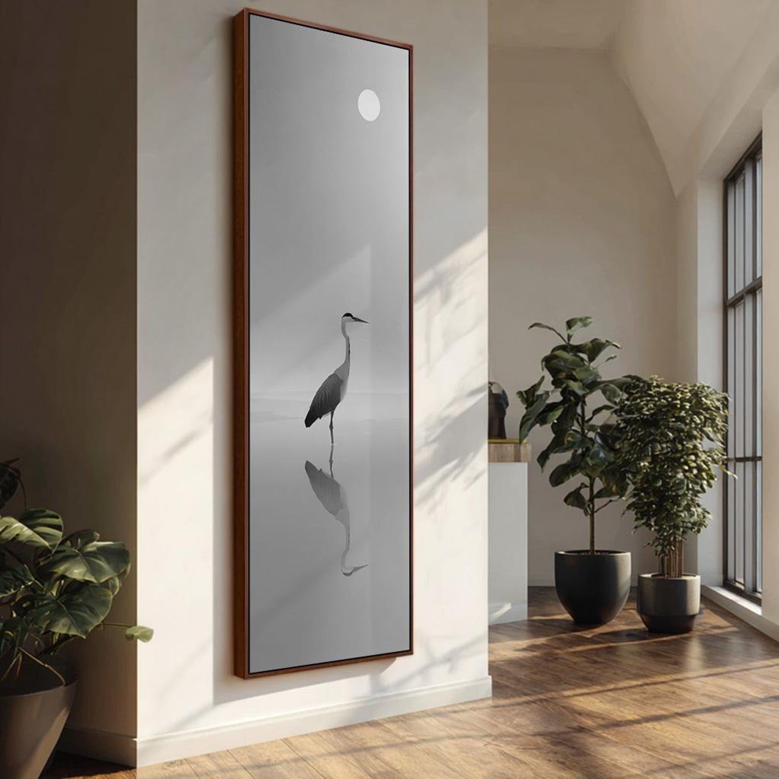 XINBAO Vertical Heron Bird Art, Canvas Prints, Tall Slender Branch Painting, (Poster, Canvas, Framed) Decor Canvas Wall Art(70x210cm/Frameless)