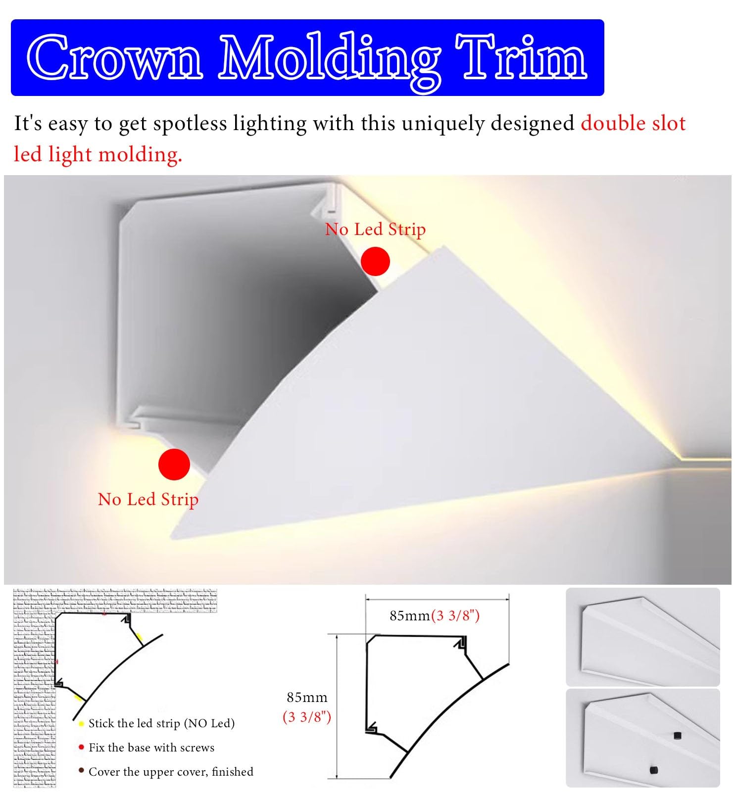 Led Profile Listwa Przysufitowa, Oświetlenie Pośrednie LED, Gzyms Sufitowy, Dekoracja Domu, Lampa Ozdobna LED z Kanałem Rozpraszającym, Dwustronna Listwa Ścienna(5 m(16.4ft))