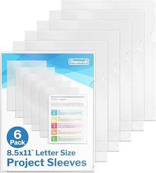 Dunwell Clear Folders for Documents, Plastic 8.5x11 File Sleeves for Document Protection, Filing, Storage, Organization 6 Pack Transparent Folders with Pockets, Durable Letter Size Document Holder