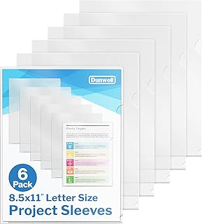 Dunwell Clear Folders for Documents, Plastic 8.5x11 File Sleeves for Document Protection, Filing, Storage, Organization (6 Pack) Transparent Folders with Pockets, Durable Letter Size Document Holder