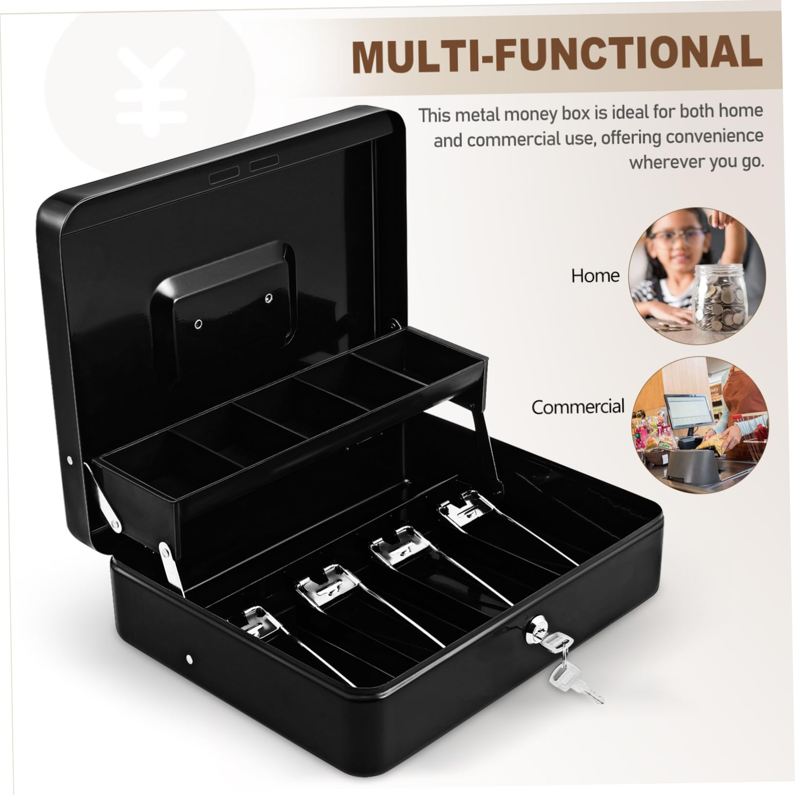 DOITOOL Caja Registradora De Metal Con Cerradura y Llaves Organizador De Dinero Para Caja De Seguridad Pequeña Bandeja Para Dinero Para Pequeñas y Doméstico