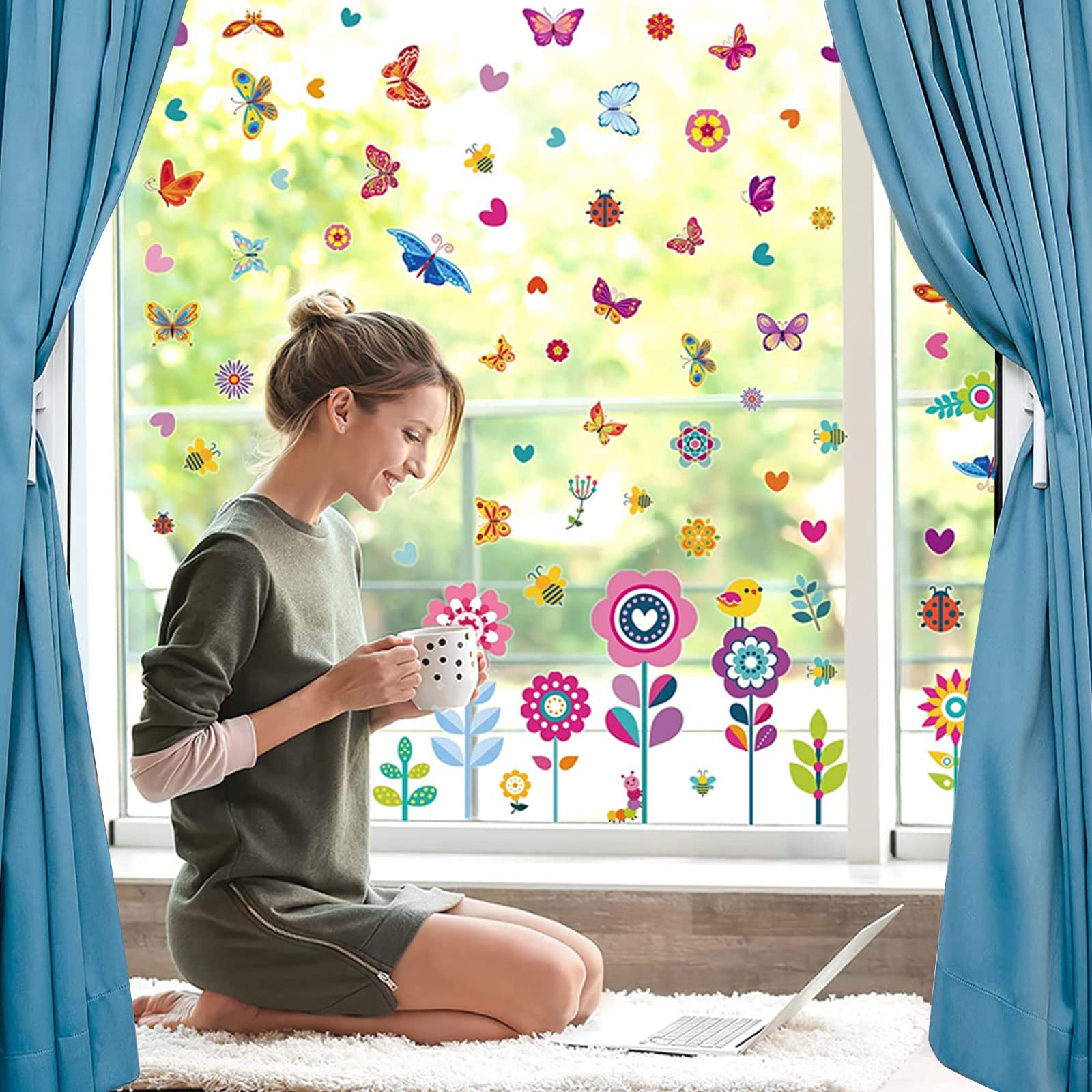 Timelesslong Adesivi Murali Fiori Adesivi da Parete Farfalle Sticker Murali per Camera da Letto, Decorazione Murale Decalcomanie per Asilo Nido Camerette Bambini Soggiorno