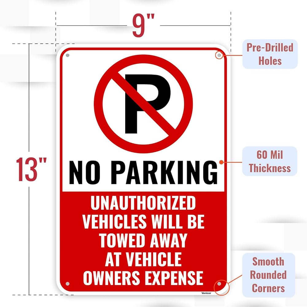 Amazon.com: 1PC No Parking Sign Will Be Towed, 13 x 9 Inches