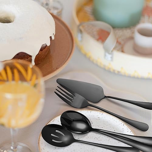 Miniatura 5 de Juego de utensilios negros para servir de 10 piezas de acero inoxidable para cocina, catering, incluye cucharas grandes y cucharones, espátula de