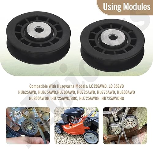 Vista 2 de 587973001 587969201 Conjunto de polea tensora compatible con cortacésped Husqvarna Craftsman Walk-Behind, para cortacésped cubiertas polea loca