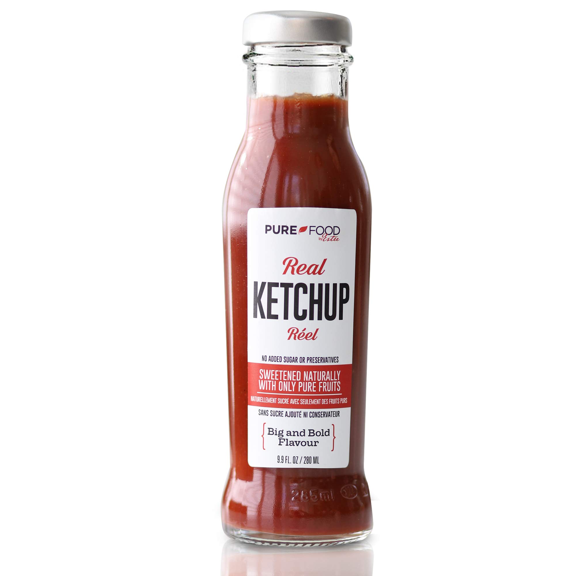 Real Ketchup from Pure Food by Estée - All Natural Tomato Ketchup, No Added Sugar or Preservatives, Big and Bold Flavor, Kosher Certified - 9.9 Fl oz (280 ml), Pack of 1 Ketchup Glass Bottle
