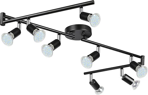 Miniatura 8 de Unicozin Kit de iluminación LED de 8 luces, níquel mate, iluminación de techo de 8 vías, cabezal de luz giratorio flexible, luz de riel moderna