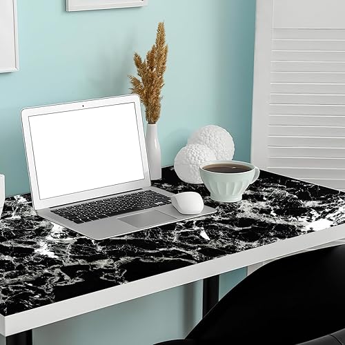 Miniatura 2 de Arthome - Papel de contacto de mármol negro, papel negro para despegar y pegar, papel tapiz autoadhesivo (negro plateado, 23.6 x 120 pulgadas)