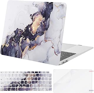 MOSISO Compatible with MacBook Air 13 inch Case 2022 2021 2020 2019 2018 A2337 M1 A2179 A1932 Retina Display with Touch ID, Plastic Pattern Hard Shell&Keyboard Cover&Screen Protector,Gray Black Marble