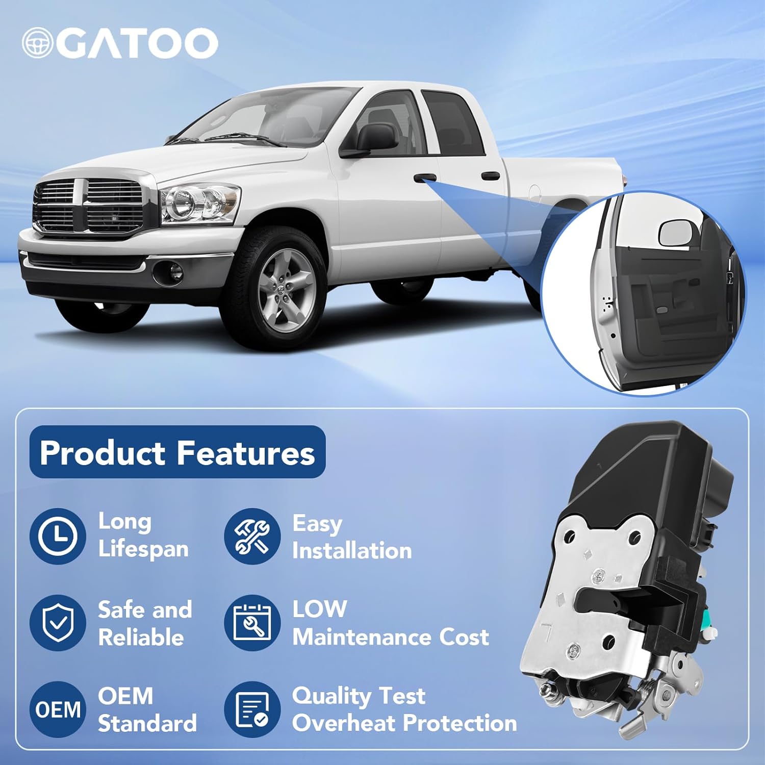 Front Left Driver Side Door Lock Latch Actuator Fit for Dodge Ram 1500 2003 2004 2005 2006 2007 2008, Ram 2500 3500 03-2010, Ram 4500 5500 08-10 Extended Crew Cab Pickup 4-Door Power Motor Assembly