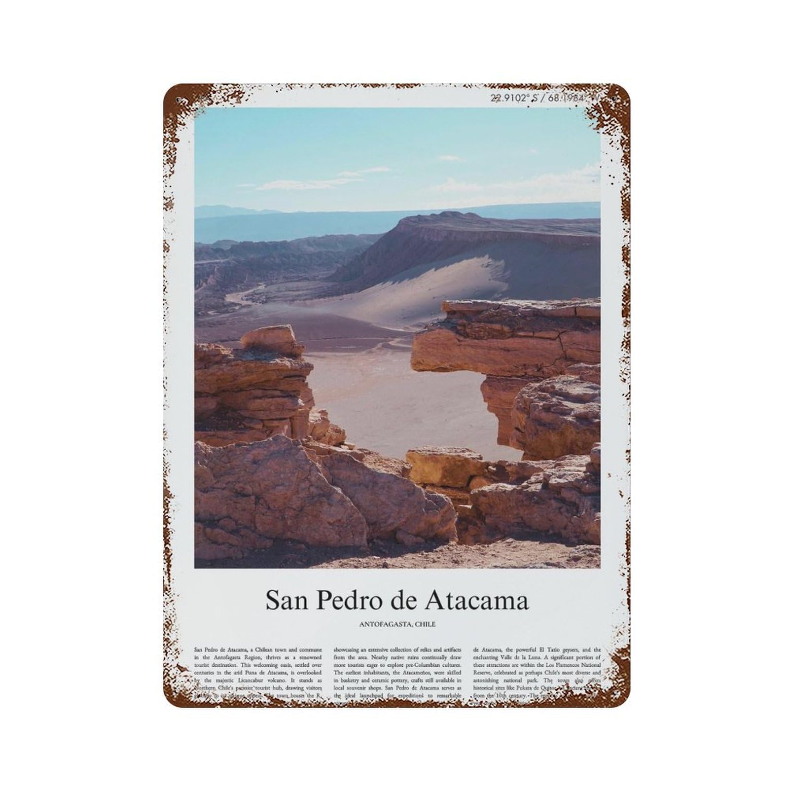 xiaoxiaoshen San Pedro De Atacama Antofagasta, Chile City Scenery Wall Decor Art Metal Tin Poster Modern Home Decor Art Home Bar Shop Decorations Vintage Sign 40x30cm