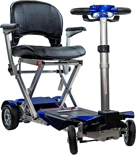 Transformer Folding Mobility Scooter - Lightweight Electric Automatic Folding Travel Scooter for Adults - Airline Approved - 300 lbs Weight Capacity - 13 Miles on a Charge (Blue)