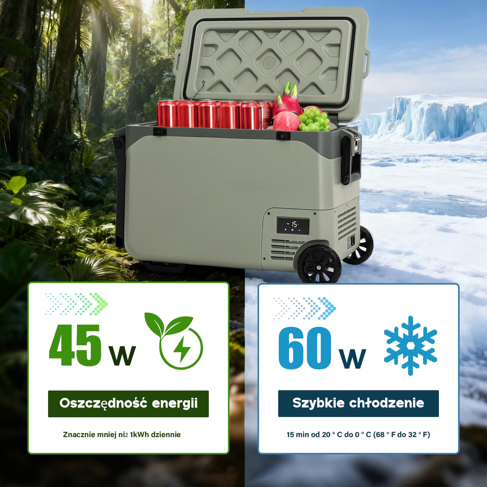 GD40W 43L Lodówka Samochodowa Przenośna zamrażarka i lodówka, chłodziarka elektryczna na sprężanie do domu, sali studenckiej, kempingu, z kołami, -20℃ DO 20℃