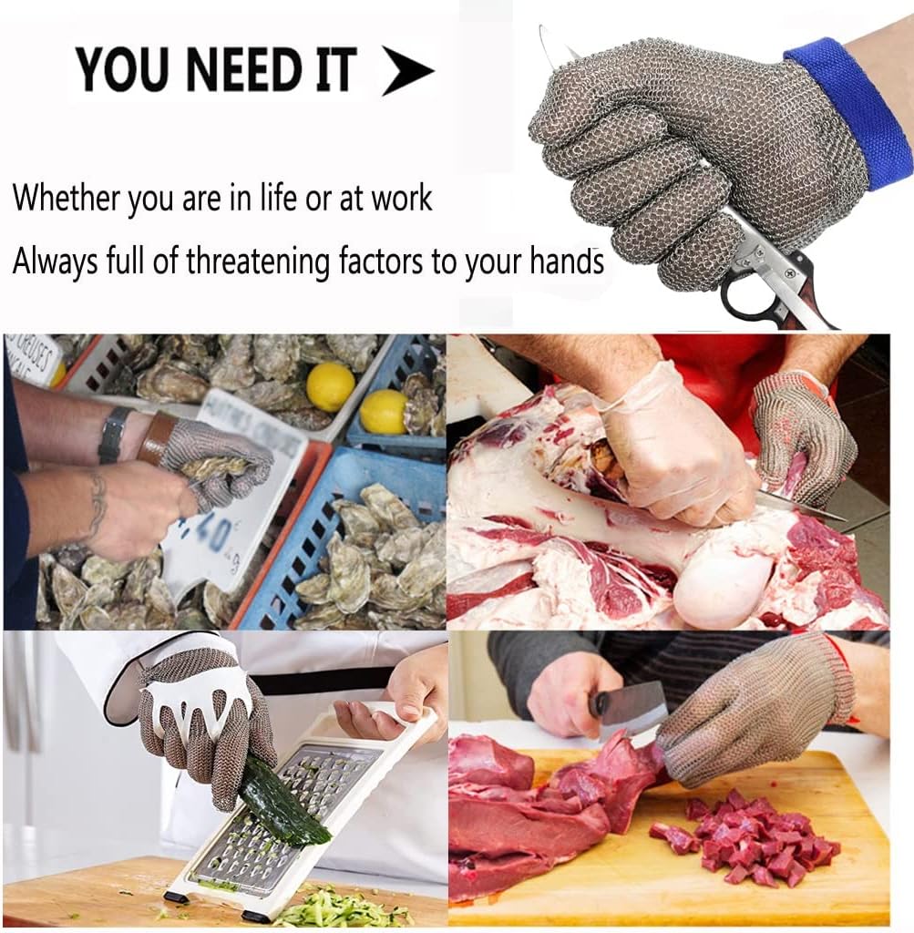 Metal Cut Resistant Chain Mail Gloves, Safety Gloves for Butchers Protective Gloves, Soft and Flexible (Size : A Pack of one/XL)