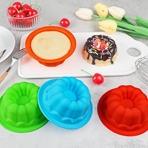 Miniatura 6 de Webake Moldes de silicona para pasteles pequeños de 4 pulgadas, molde para tartas de tubo acanalado de 4 pulgadas, paquete de 8 tazas antiadherentes