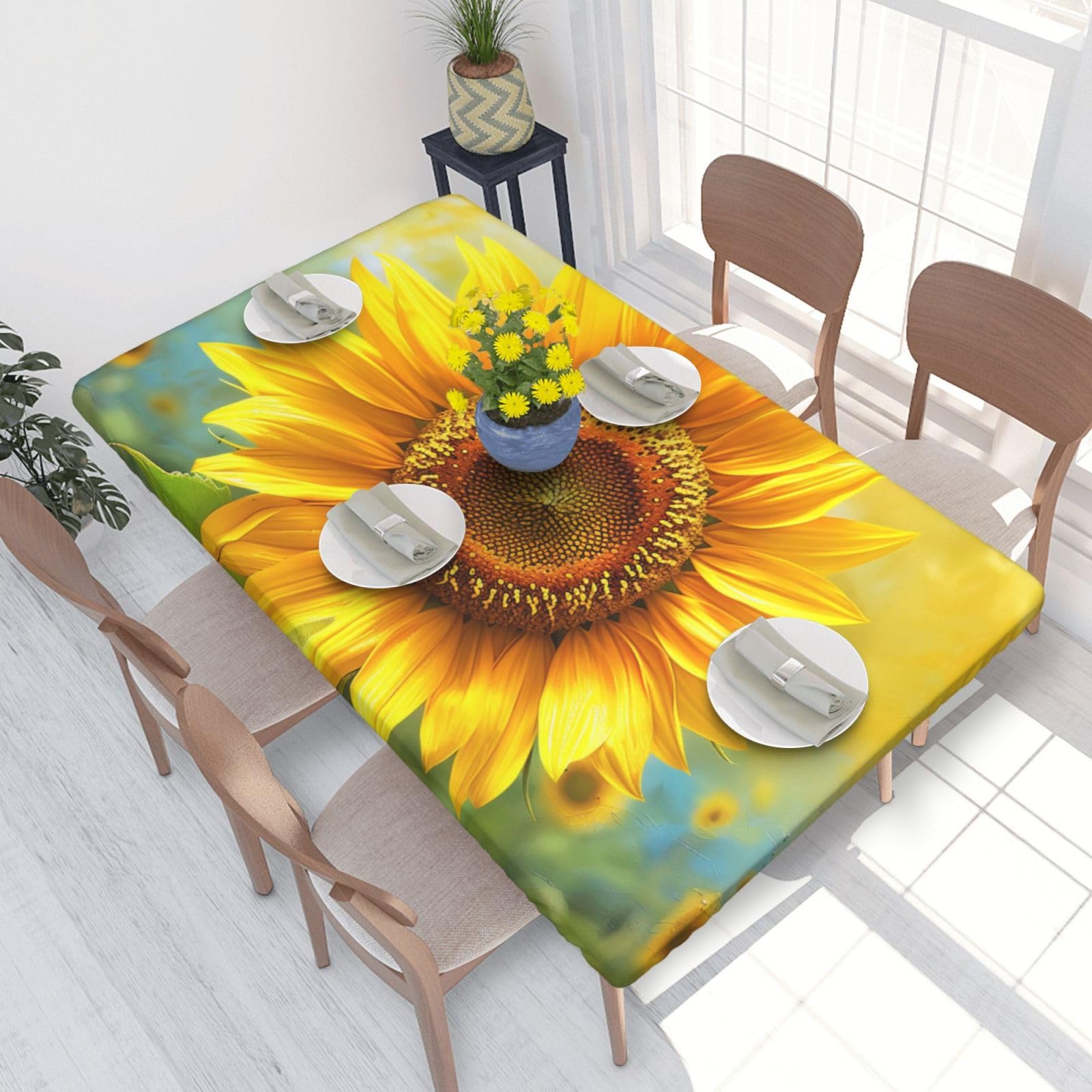 WPKJU Sunflowers Printed Tablecloths 4ft Rectangular Table Covers Washable Polyester Decorative Table Cloth for Dining Table Picnic Wedding