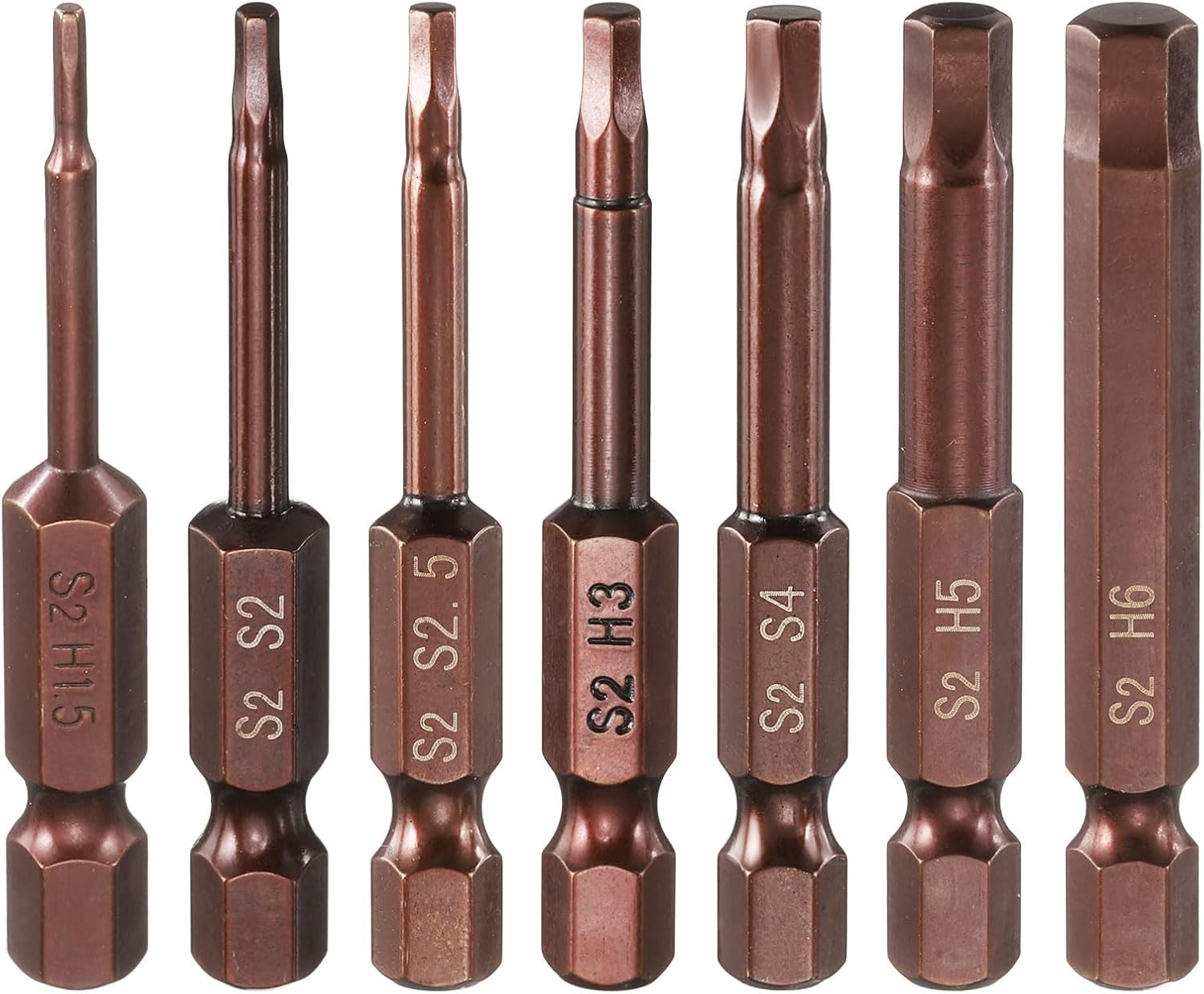 HARFINGTON 7pcs Hex Head Wrench Drill Bit 1.5/2/2.5/3/4/5/6mm Metric 1/4" Hex Shank 2.56"(65mm) Length S2 Steel Magnetic Impact Drivers Screwdriver Bit Industrial Grade Hexagon Drill Bits