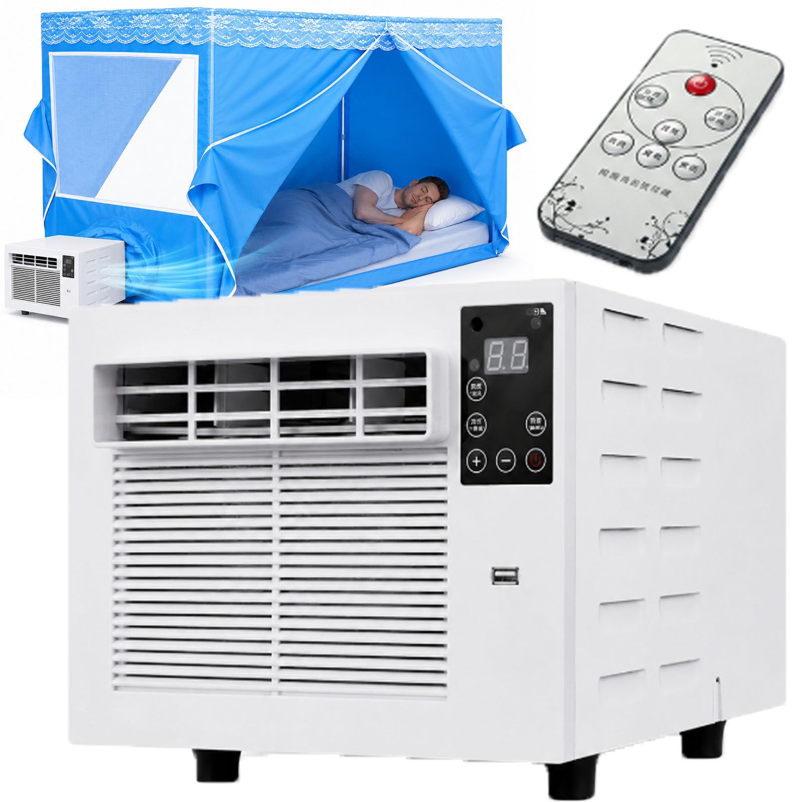 ErShangMao Portable Air Cooler/Air Conditioner, 1876 Btu Mobile Tent Air Conditioner, Moisture Removal, Programmable Timer And Remote For 1-3 Person Tents, Rvs And Truck Camping AC
