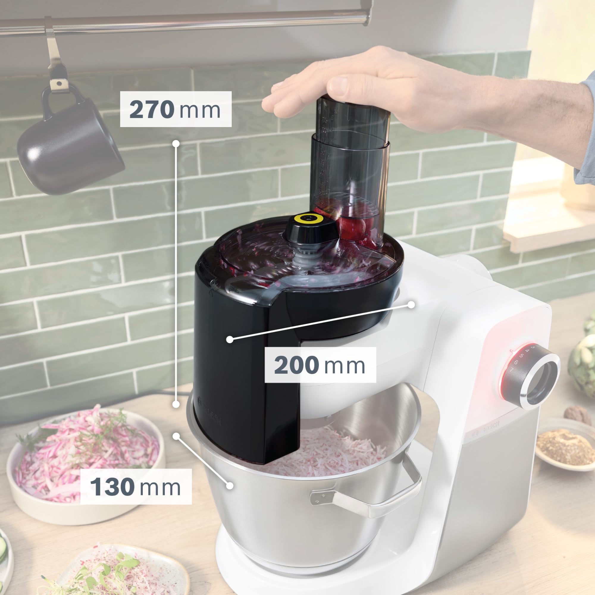 Bosch VeggieLove Set MUZS68VL, Durchlaufschnitzler, 5 Scheiben, Raspeln, Schneiden, Reiben, Zubehör passend für Küchenmaschine Serie 6, Serie 8, OptiMUM
