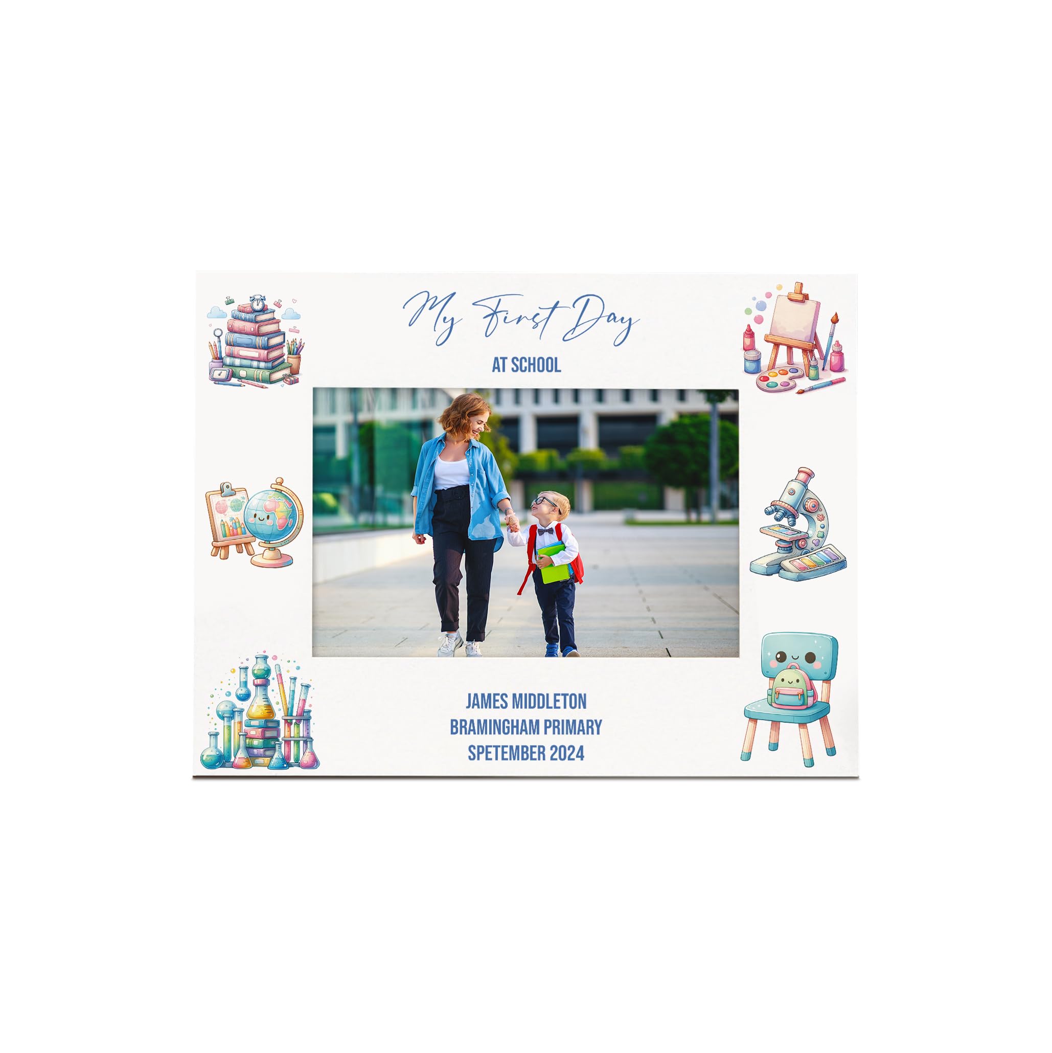 Personalised First Day At School Fun White Photo Frame (Landscape)