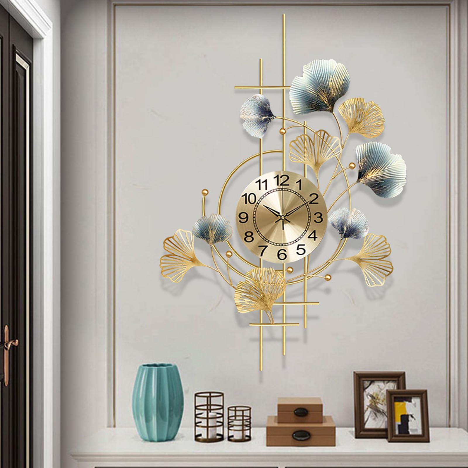 Horloge murale en métal ginkgo au design artistique et finitions luxe