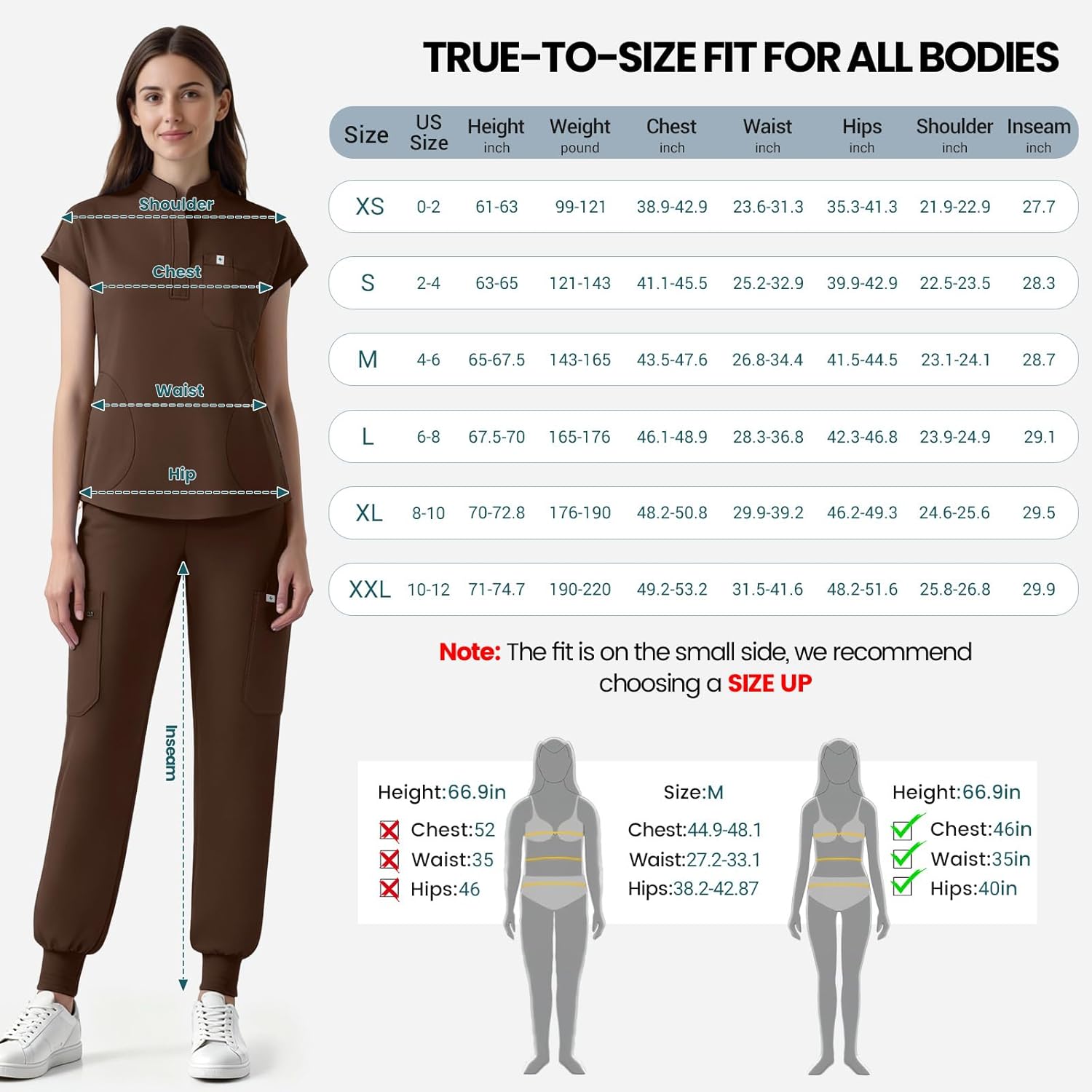 Scrubs for Women Sets,Medical Slim Fit Stand Collar Sleeveless Top & Jogger Pants with Drawstring(XS-2XL) (Brown, XS)