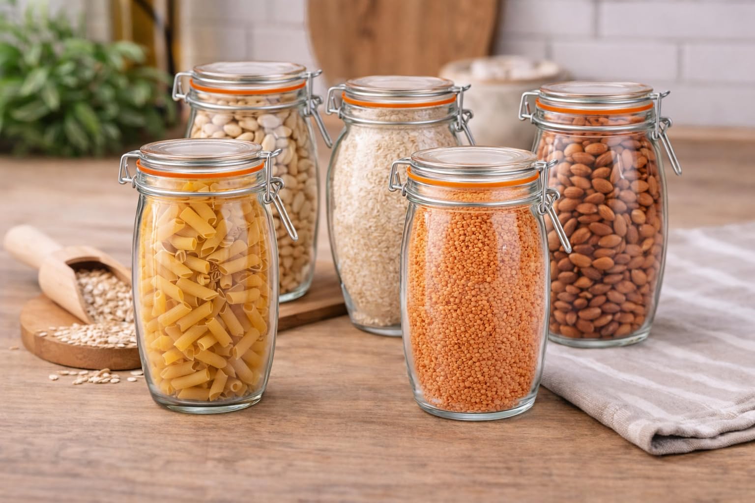 Set de 6 tarros XXL de 1900 ml con cierre de palanca – Tarros de vidrio extra grandes con junta de goma, herméticos & reutilizables – Transparentes