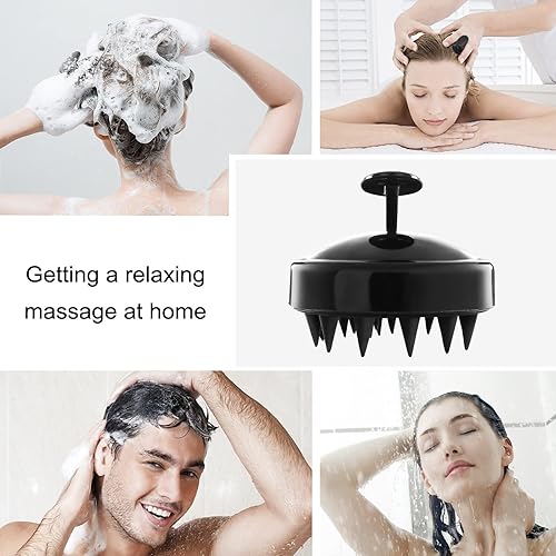 Miniatura 7 de Cepillo de champú masajeador de cuero cabelludo, cepillo de silicona suave para cabello húmedo y seco, relaja el cuero cabelludo, reduce la caspa,