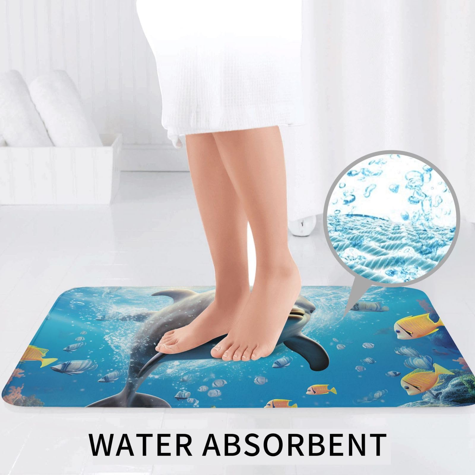 Set di 3 tappetini da bagno con delfino, in flanella, morbida, antiscivolo, con coperchio, decorazione per la casa