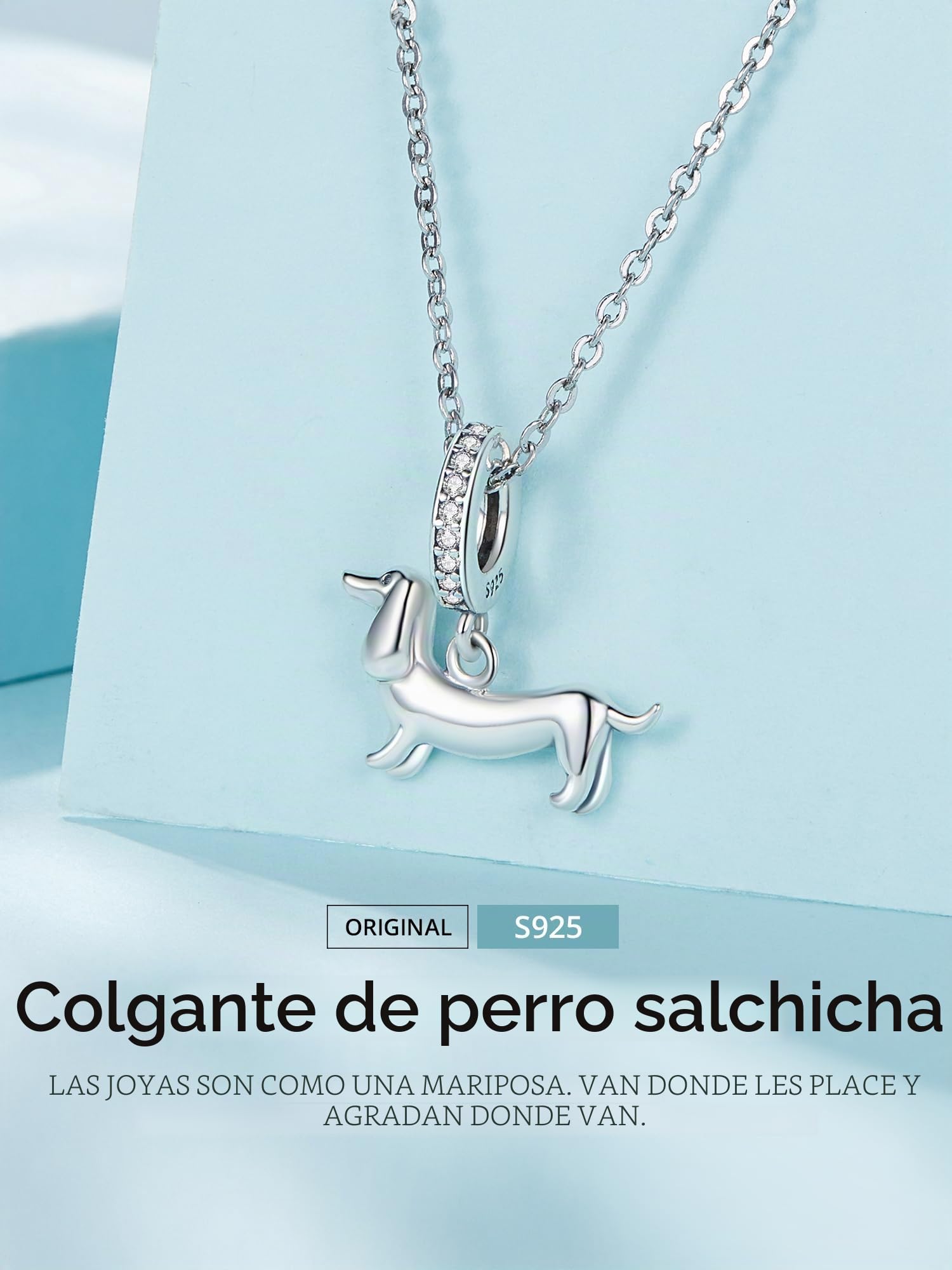 Abalorio de perro salchicha de plata de ley 925 con diseño de perro salchicha, compatible con pulseras Pandora y collares de mujer, plata de ley