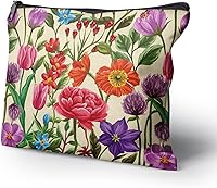 Vista 2 de Cafl Bolsa de maquillaje Bolsa de cosméticos Bolsa de maquillaje de viaje con cremallera, Flores de acuarela115