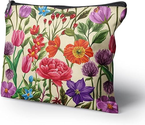 Miniatura 2 de Cafl Bolsa de maquillaje Bolsa de cosméticos Bolsa de maquillaje de viaje con cremallera, Flores de acuarela115
