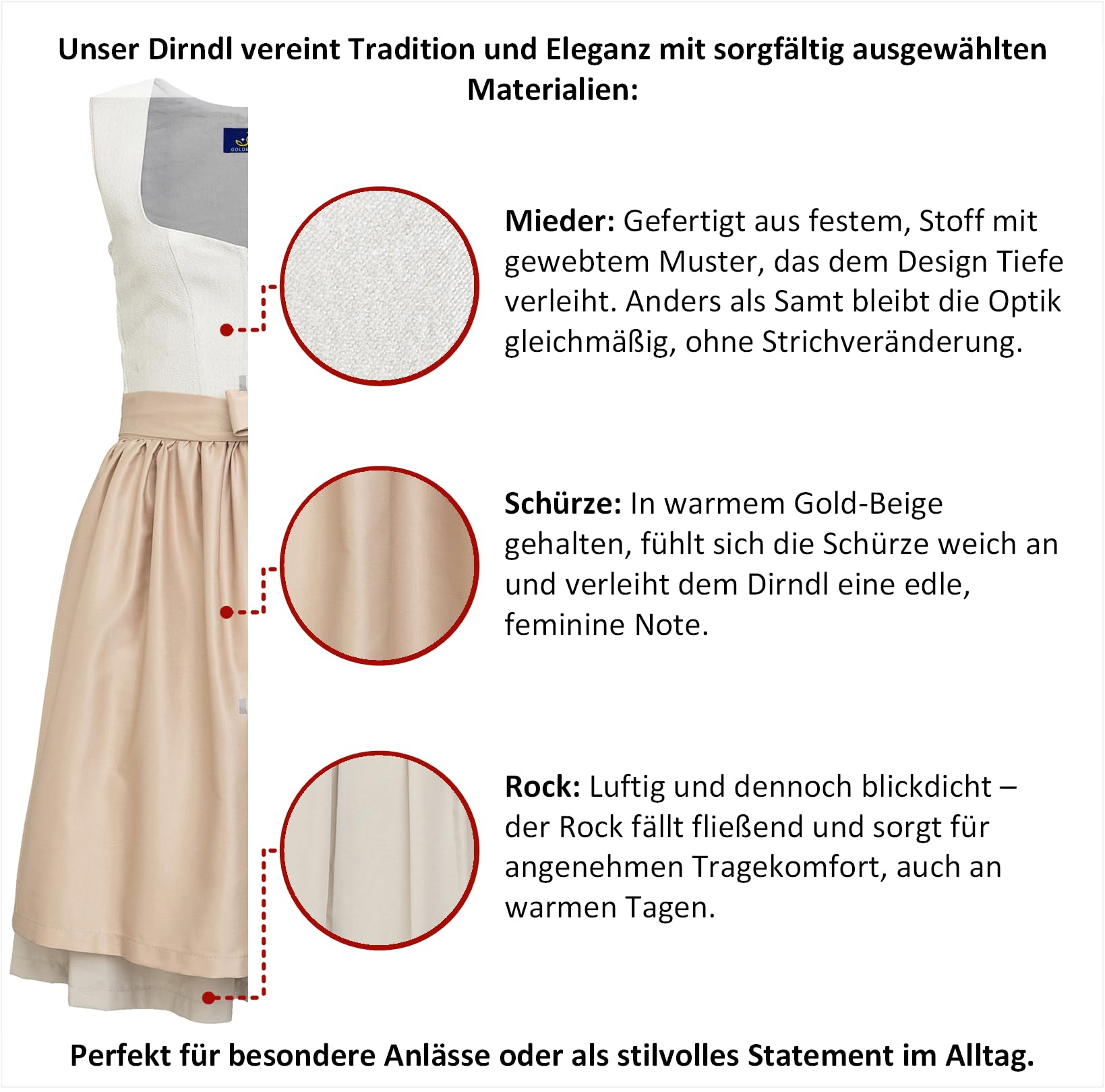 Dirndl Damen Midi mit Schürze 2tlg I Elastischen Zonen unter den Armen für Komfort und Passform I Deutsche Marke I Edle Frauen Trachten I Trachtenkleid Gr. 34-46 GB2301