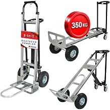 PROREGAL Apollo 3-in-1 Sack Truck & Platform Trolley Foldable Load Capacity 350/250 kg 2 Pneumatic Tyres & 2 Solid Rubber Wheels Steel Frame 131 x 50 x 46 cm Transport Trolley
