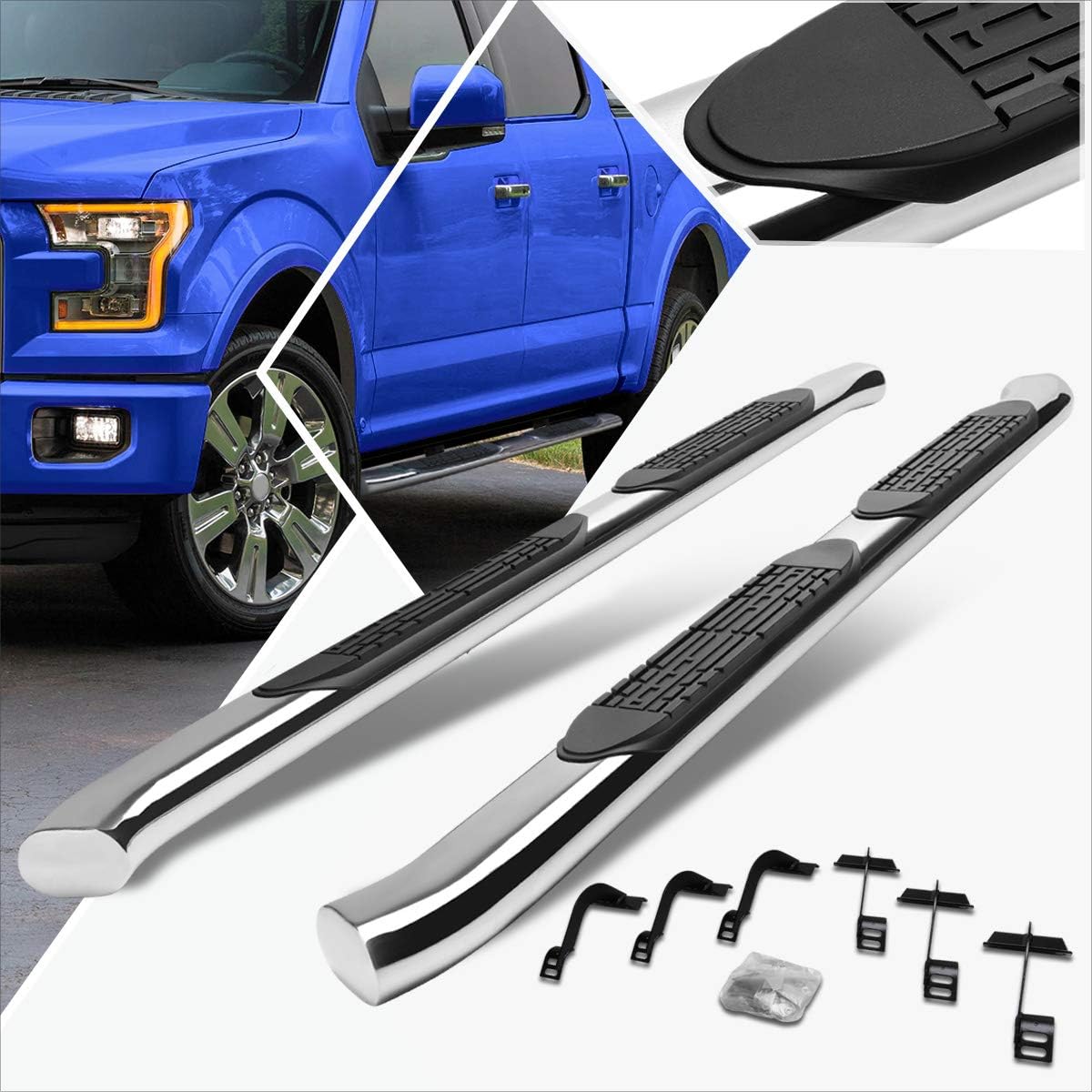 4 Inch Oval Curved Nerf Bars,Chrome Side Step Running Boards Compatible with 2015-2020 Ford F150 Super Crew Cab