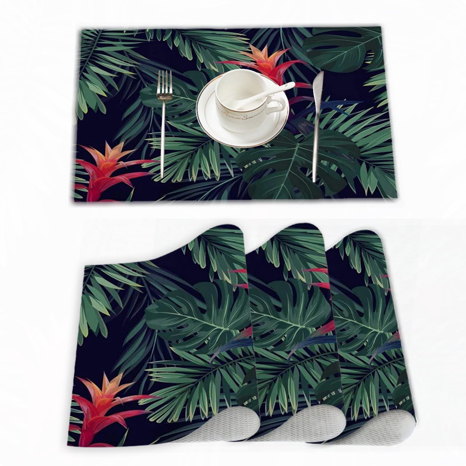 Platzset, Satz von 4 Platzsets 30x45 cm,Exotische tropische Monstera-Palmbltter-Blumenmuster-abst,Gewebte  Vinyl-Tischsets, waschbare und langlebige Tischsets, Tischsets fr den  Innen und Auenbereich : Amazon.de: Kche, Haushalt & Wohnen