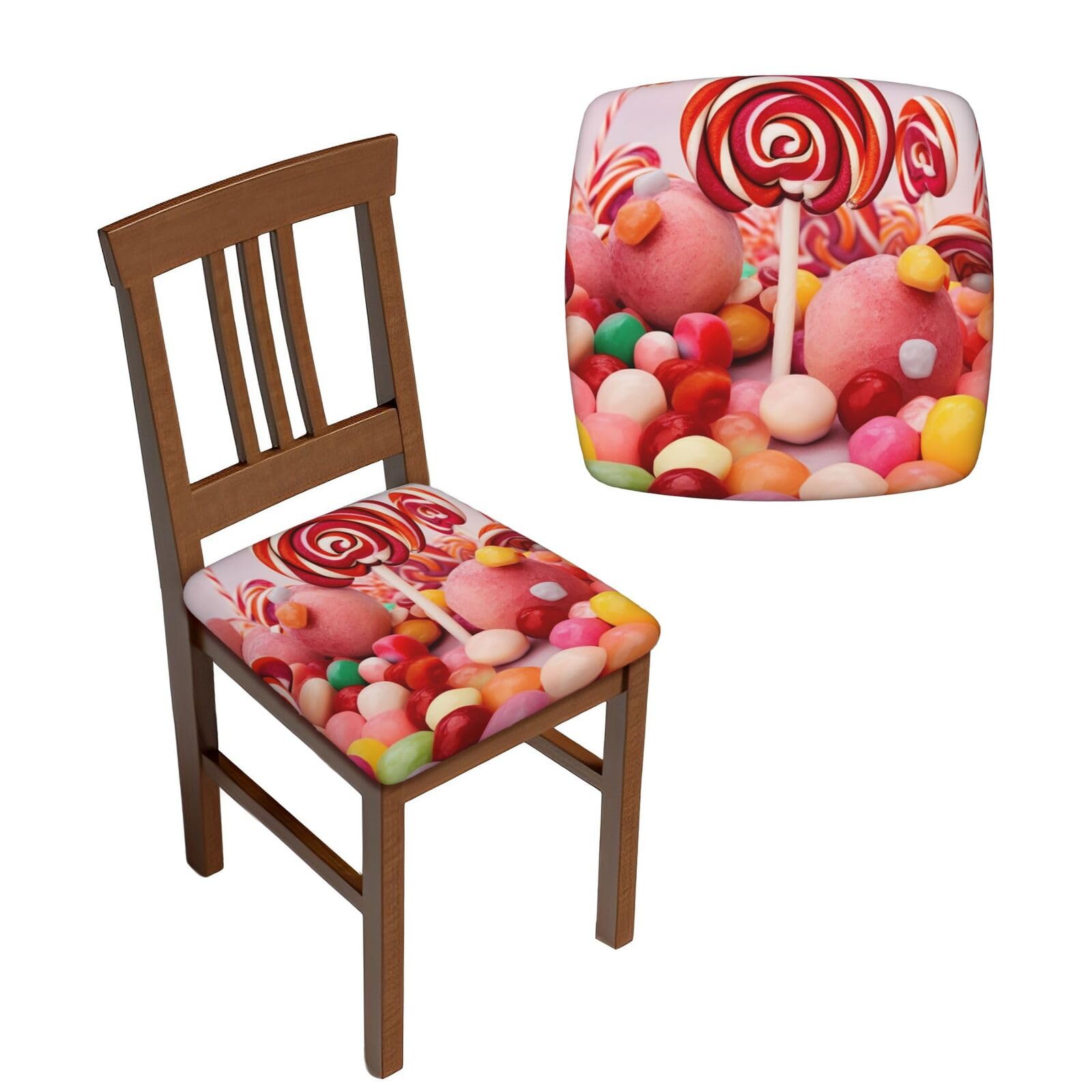 FodPand 4PCS Dining Chair Covers for Dining Room Sweet Candy Chair Seat Cover Stretch Parsons Chair Slipcover Removable Washable Seat Cushion Slipcovers Cover for Kitchen Office
